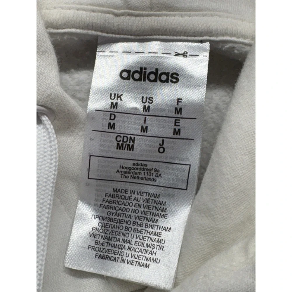 Adidas Essentials 3-Stripes Hoodie Mens Medium White Black Pullover Sweatshirt